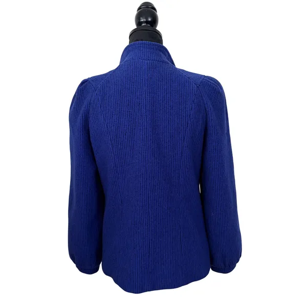 Freddi-Gail Vintage Royal Blue Chevron Wool Puff Sleeve Peacoat Preppy Academia - Image 3