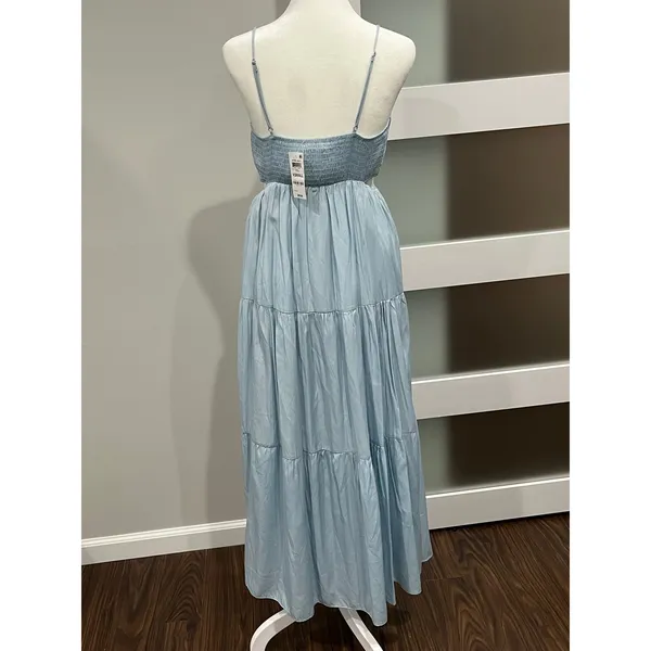And‎ Now This Spring Maxi Dress Blue Smocked Bodice Cutout Spaghetti Strap XS - Image 3