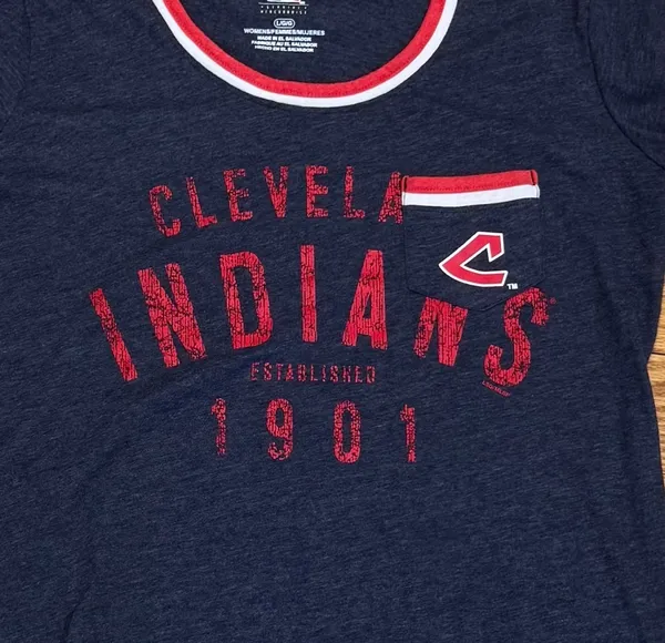 Genuine Merchandise Retro Cleveland Indians Ringer TShirt Blue White Red L MLB Baseball - Image 2