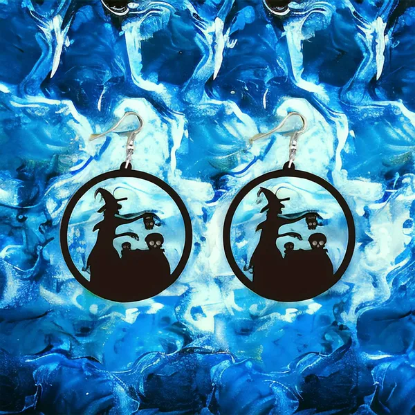 Witch Skulls Gothic Style Black Round‎ Acrylic Fashion Earrings - Image 3