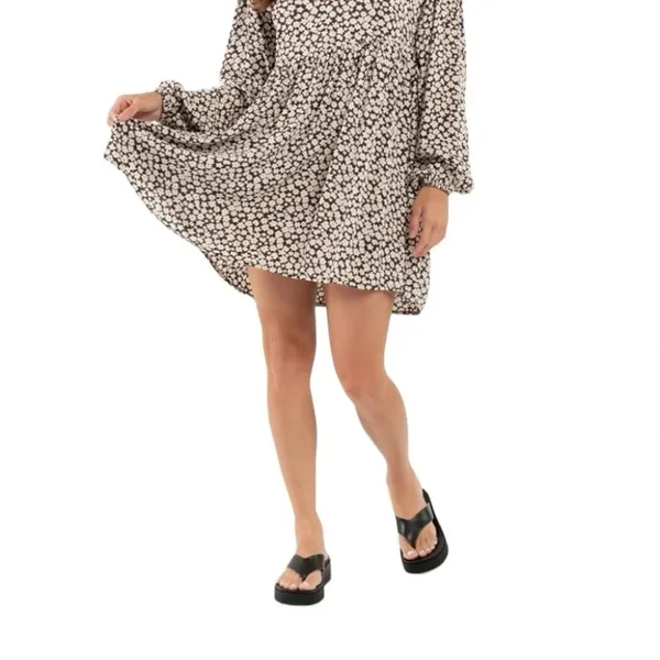 Billabong Daisy Floral Print Gauze peasant poof Sleeve 90s style Babydoll Dress - Image 4