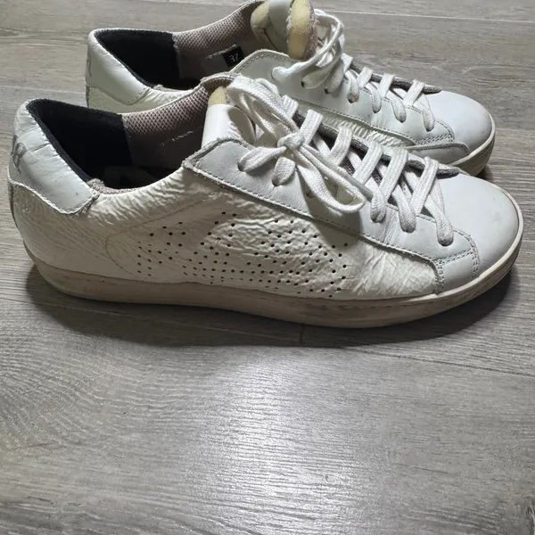 P448 John White Crinkled Leather Low Top Sneakers Italy Women Size 37 or 6.5 - Image 12
