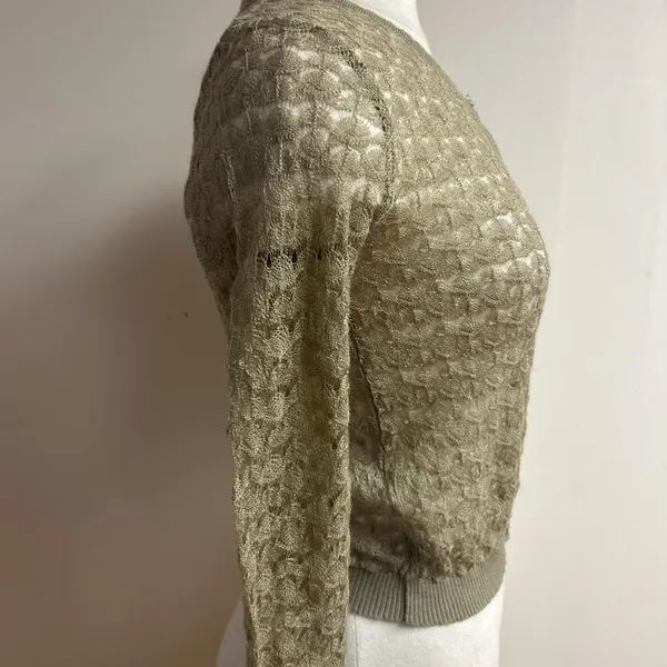 Tan Crochet Cropped French Button Up Cardigan - Image 2