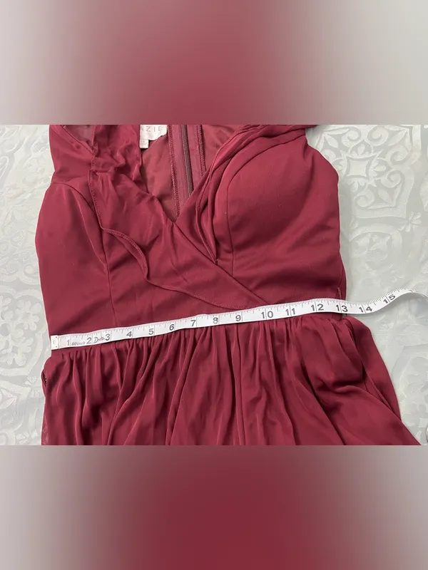 Azazie Burgundy Ruffle Wrap Maxi Dress with Side Slit - Image 8