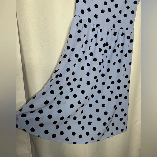 River Island Blue and Black Polka Dot Knee Length Dress Size 4 - Image 6