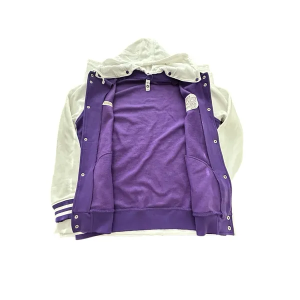 SA Hoodie Varsity Letterman Jacket XL Fleece Snap Bomber Purple Unisex‎ #UV9-1 - Image 5