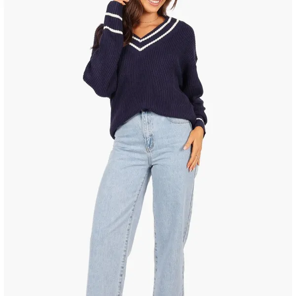 Petal & Pup Leanna Stripe Trim Navy Knit Sweater Size M - Image 11