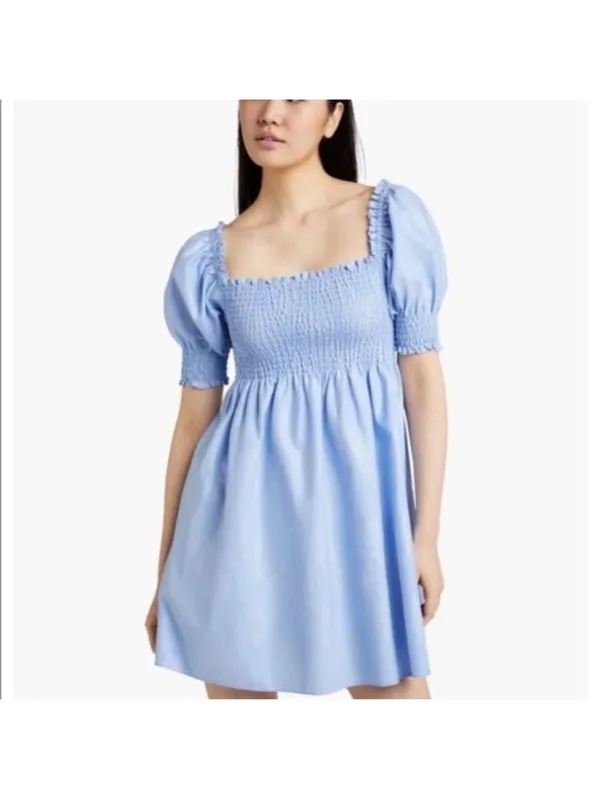 Hill House Athena Blue Glitter Smocked Nap Dress Size Small - Image 11
