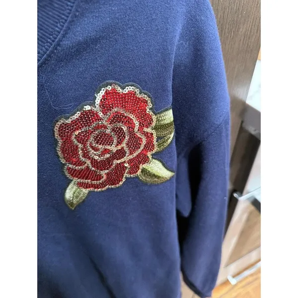 Ultra Flirt Floral Sequin Roses Applique Sweatshirt medium - Image 2