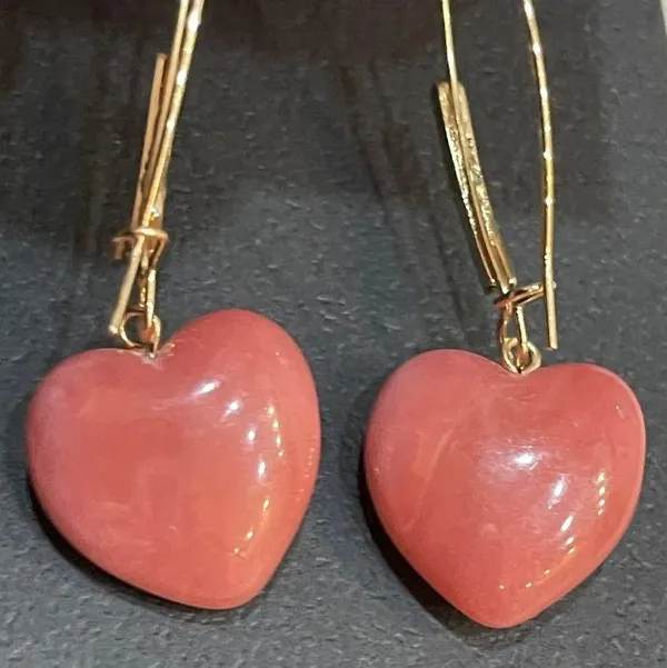 Betsey Johnson Pink Marble Hearts Rhinestones & Mini-Pearls French Hook - Image 7