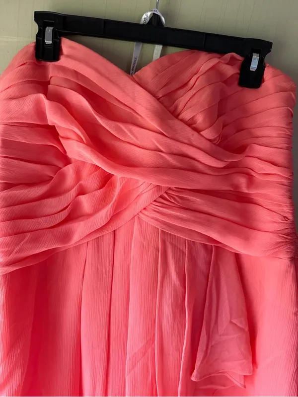David's Bridal Strapless Coral-Pink Chiffon Dress - Image 2