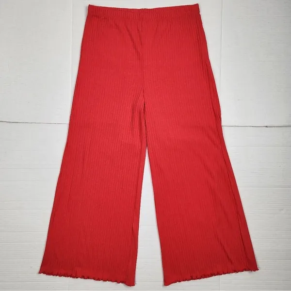 Billabong Easy Waves Pants Ribbed Wide Leg Cropped Red Coral Size L - Image 6