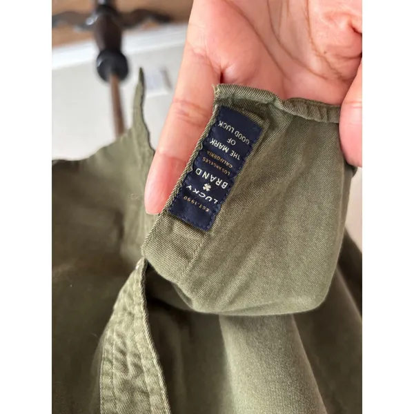 Lucky Brand Utility Shirt Size Medium Olive Green Snap Front Cotton Twill Top - Image 6