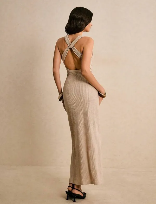 Beige Textured Beachy Dress - Image 2