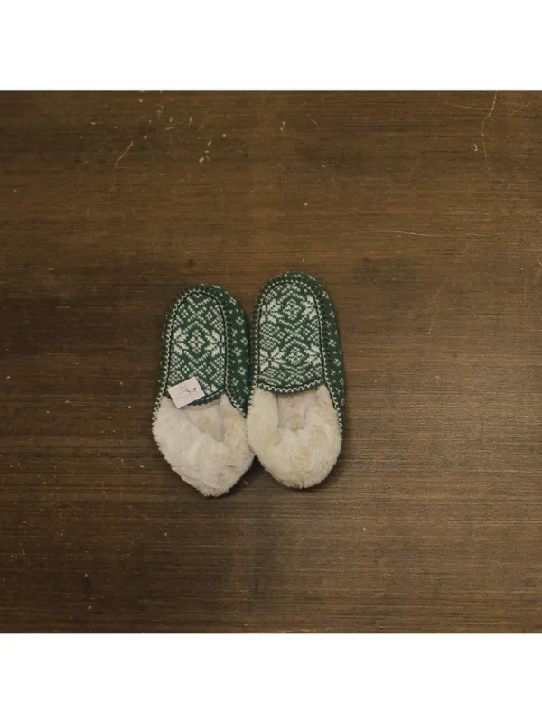NWT Auden Fair Isle Knit Slipper Sock with Faux Fur Lining 94713669 Green S/M - Image 2