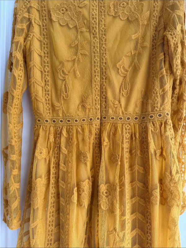 Altar'd State Mustard Lace V-Neck Long Sleeve Dress size Small - Image 7
