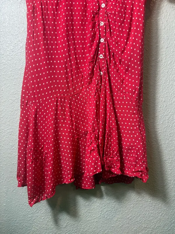Free People Pippa Red Polka Dot Ruched Button Front Mini Dress Size M‎ - Image 5