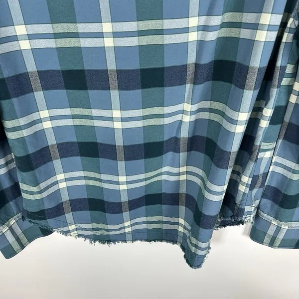 Free‎ People Loveland Plaid Button Down Shirt Blue Rayon Cotton Tunic Sz XS Boho - Image 9