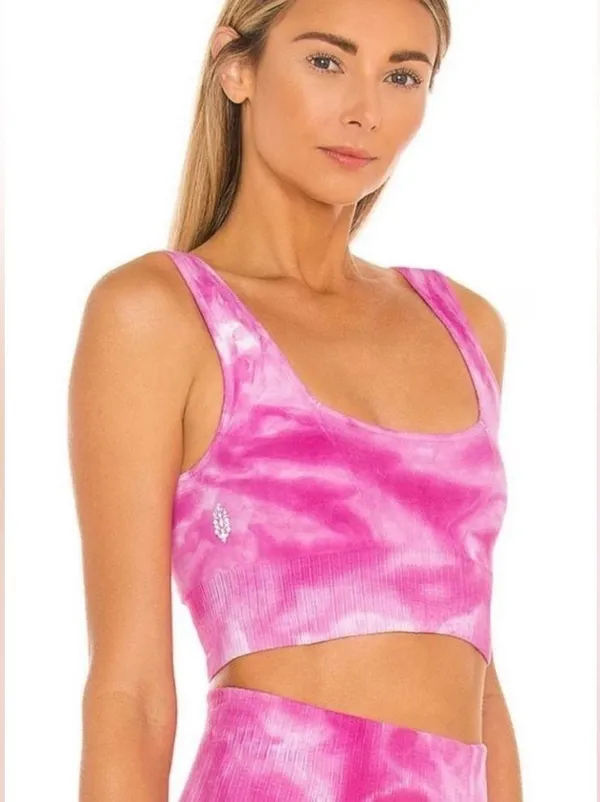 NWT Free People Movement Good Karma Bra crop Top Pink Tie Dye Size M/L - Image 2