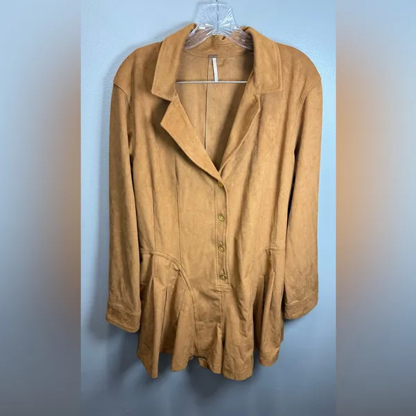 Free People Revolve Wanderlaust Faux Suede Shortall Romper Almond Ash Size Large - Image 2