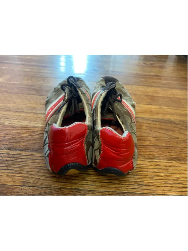 Coach Jayme Signature C Sneakers Brown Red Logo Low Top Lace Up Y2K Collectible - Image 4