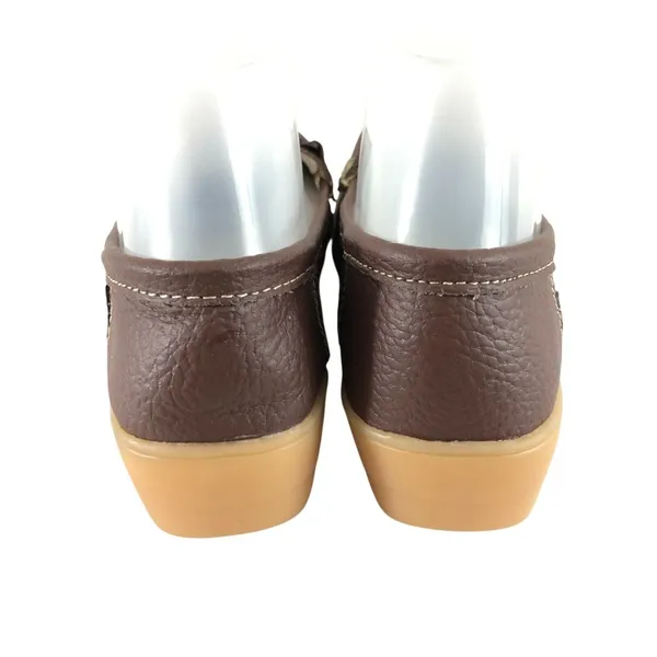Womens Loafers Slip On Faux Leather Floral Applique Brown Size 40 US 8.5 - Image 3