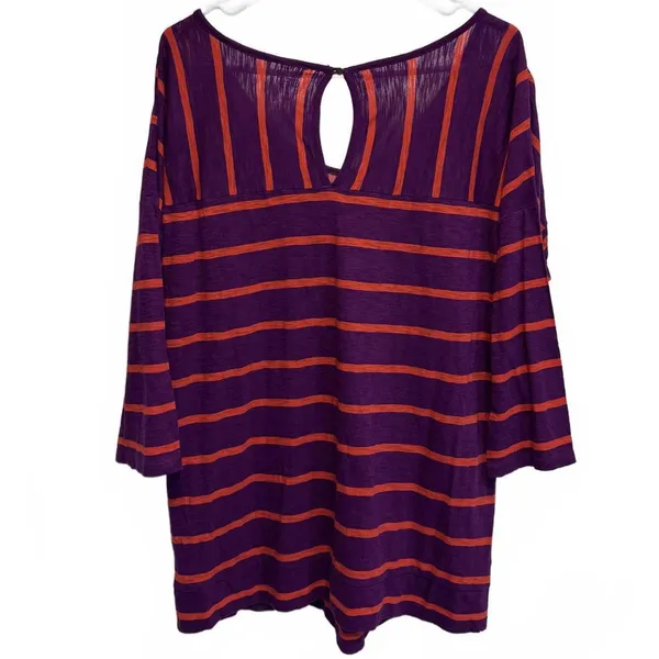 Ann Taylor Loft Purple and Orange Striped Scoop Neck Keyhole Tee Plus Size XL - Image 2