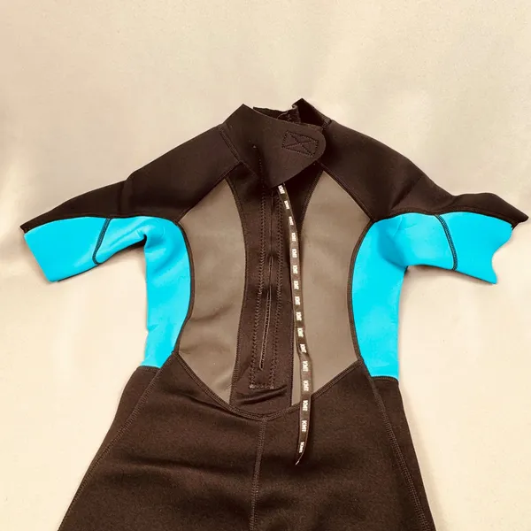 KMT 2 mm Wetsuit Shorty Springsuit Black Cyan Blue Short Sleeve Back Zip Women - Image 3