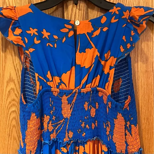 Anthropologie Abel The Label Charlie Floral Tiered Maxi Dress Blue Orange Small‎ - Image 7
