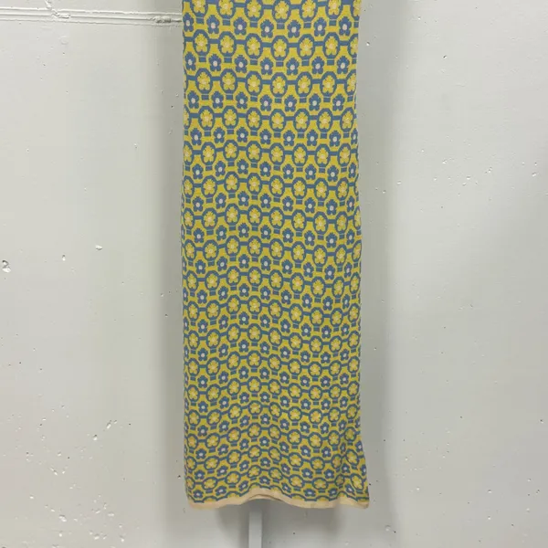 Cider Yellow Blue Floral Geometric Knit Open Back Tie Midi Bodycon Dress Small - Image 4