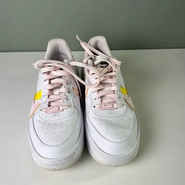 Nike Air Force 1 Platform Leather Sneakers 8 White Pearl Pink Opti Yellow - Image 2