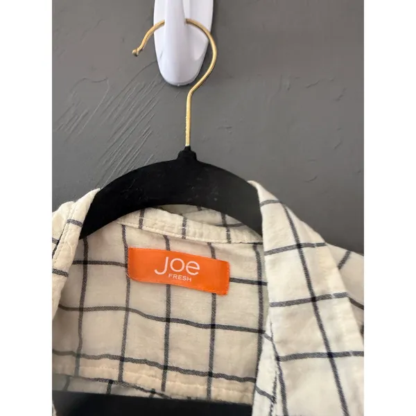 Joe‎ Fresh Womens White Navy Blue Windowpane Check Button Down Shirt Lightweight - Image 7