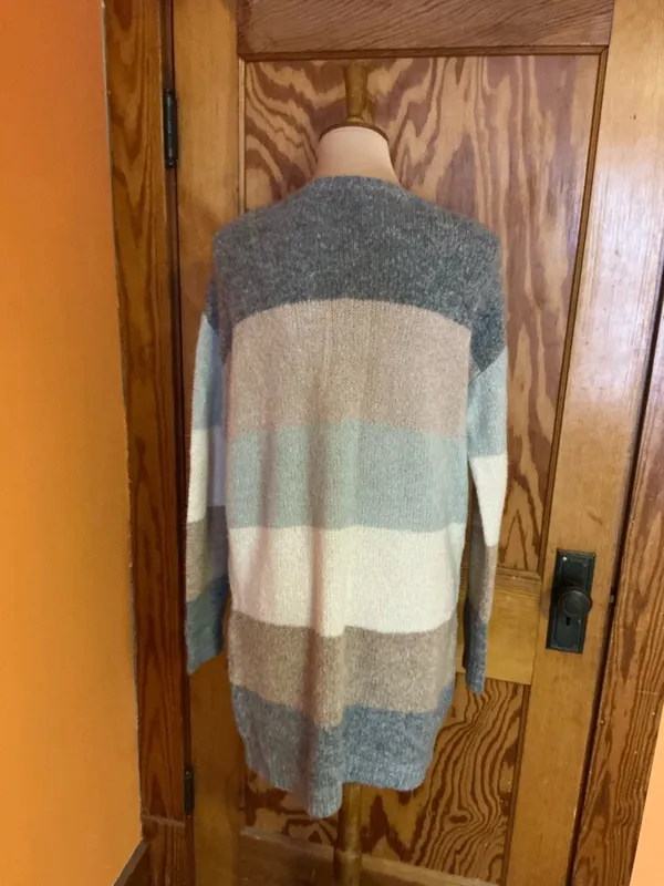 Entro Colorblock Sweater Dress Medium Soft Knit Cozy Neutral Striped Long Sleeve - Image 11