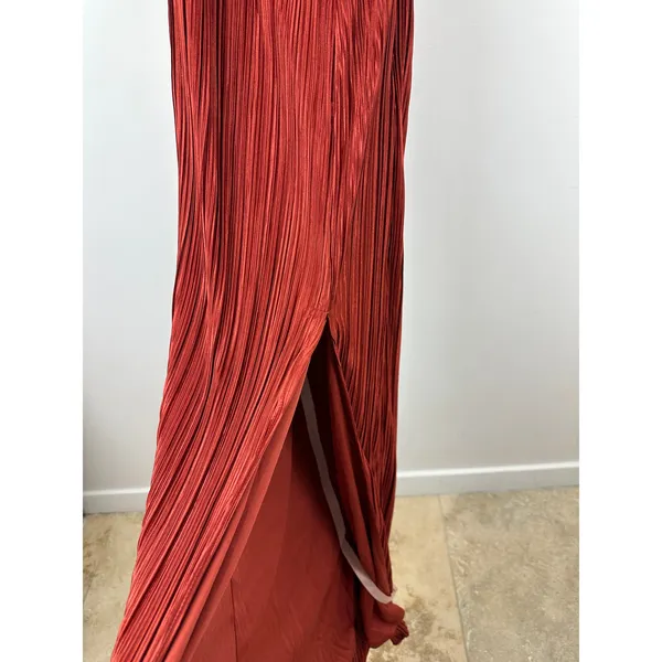 Lulus Poised Performance Rust Red Plisse One-Shoulder Maxi Dress Formal S NWT - Image 9