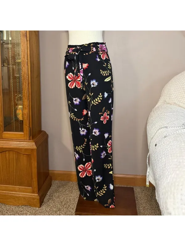 Express Black and Colorful Floral High-Rise Ankle Pants Women's Size 4L - Image 2