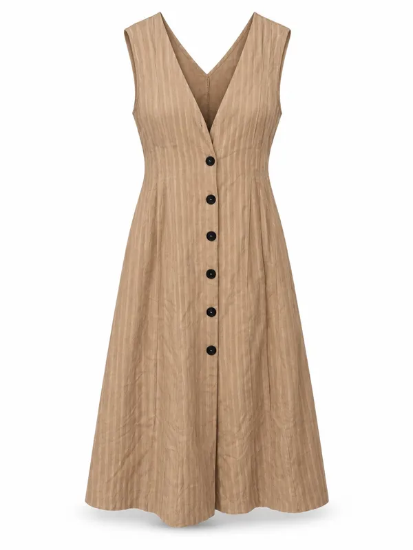 NWT Mustard Seed Brown Striped Button Front Maxi Dress Women’s Medium - Image 2