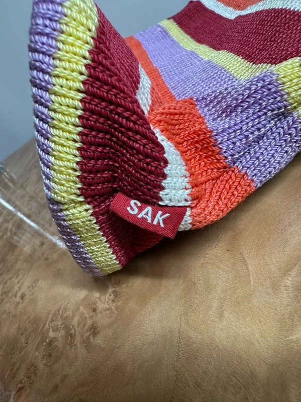The Sak Original Striped Knit Shoulder Bag Red Orange Purple Y2K Boho Purse - Image 4