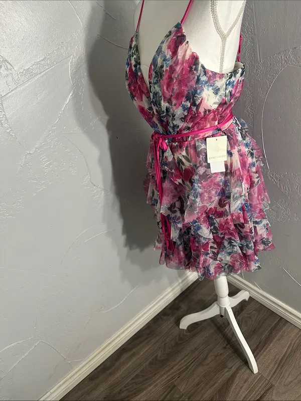 Pink Floral Tie-Waist Mini Dress - Image 6