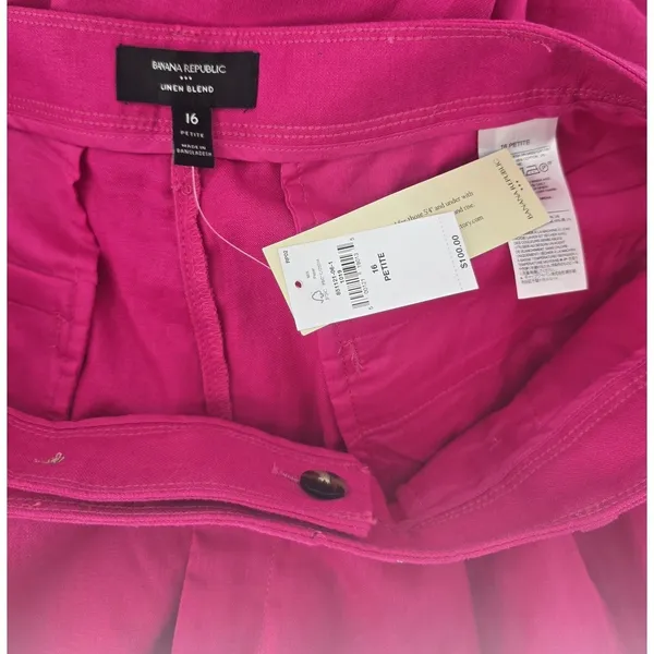 Banana Republic Linen Pants Womens 16P Pleated Tapered Pink High Rise NEW - Image 3