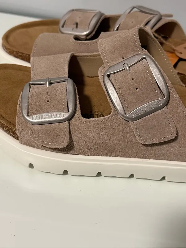 Double-Buckle Slide Sandals in Taupe with Cushioned Footbed - Image 10