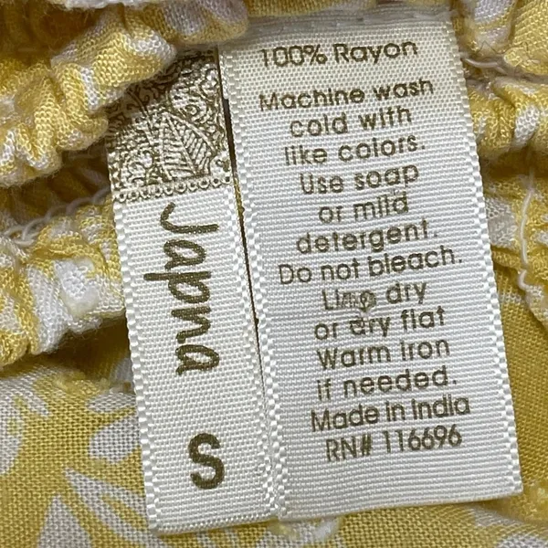 Japna Yellow Floral Shirred Smocked Sleeveless Tie A Line Fit & Flare Dress S - Image 4