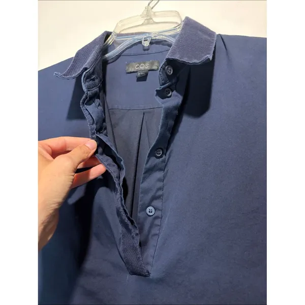 COS Shirt Dress Navy Blue Short Sleeve Hidden Button Textured Collar Size 6 - Image 5