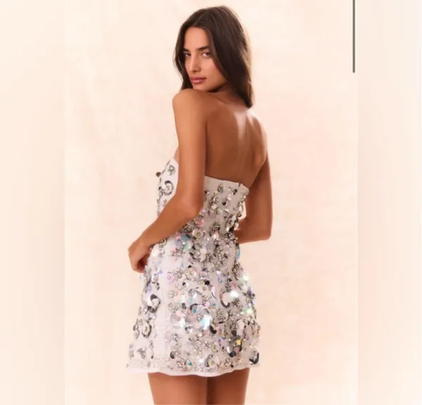 LoveShackFancy Deja Embellished Mini Dress - Image 5