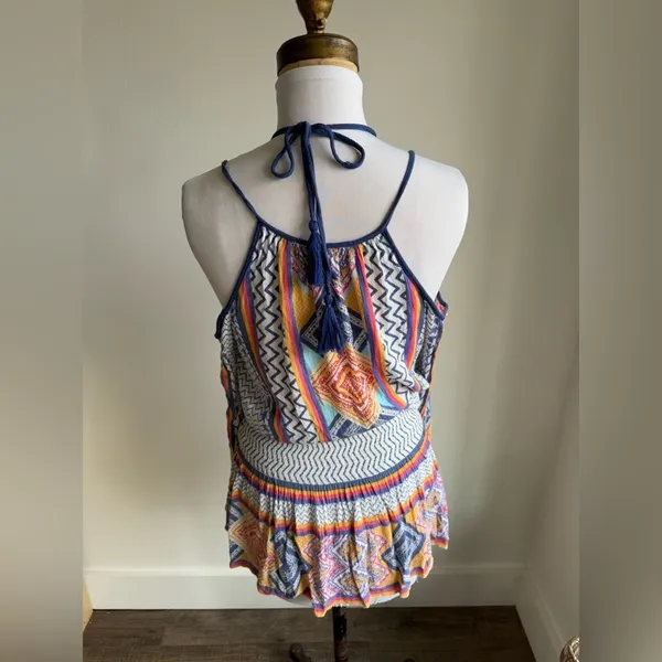 LULUMARI MULTICOLOR GEOMETRIC LONG SLEEVE COLD SHOULDER SWIM COVERUP - Image 2