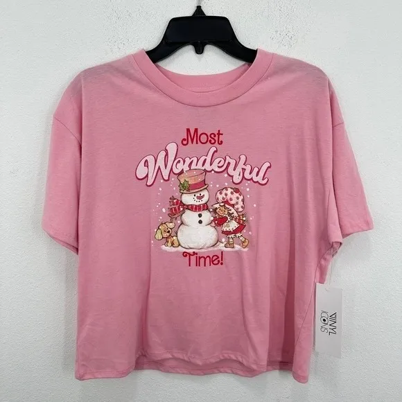 Vinyl Icons‎ Strawberry Shortcake Holiday Most Wonderful Time Pink Crop Top NWT - Image 2