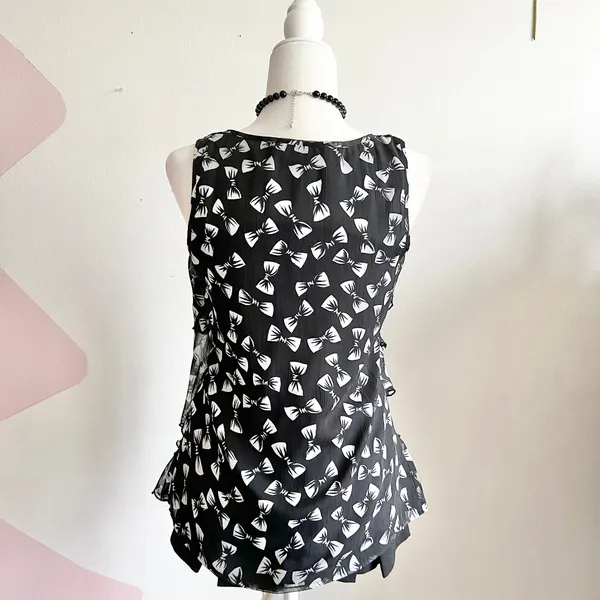 Black Bow‎ Asymmetrical Tiered Top, Coquette, Lolita, J-fashion, Harajuku, Small - Image 3