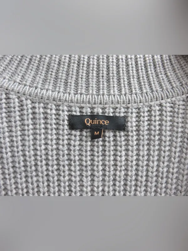 Quince Gray Cable Knit Cardigan Sweater Collared Button Front 100% Wool Medium - Image 3