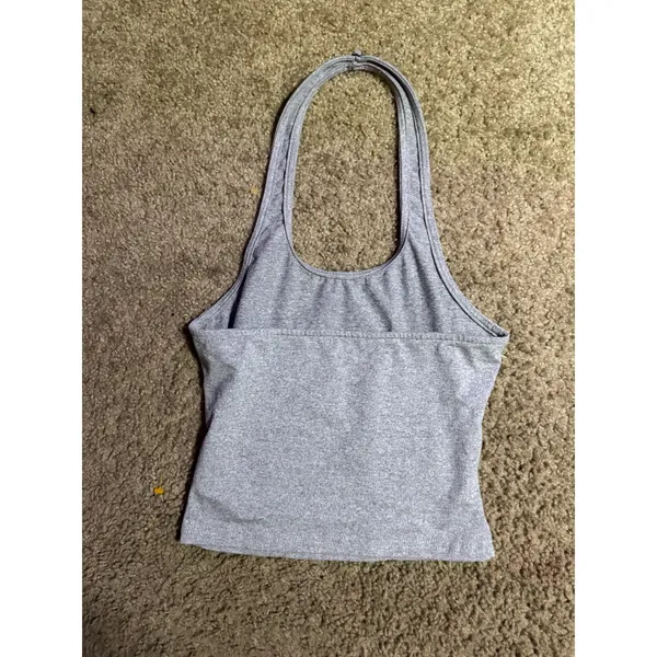 Unbranded Heather Gray‎ Halter Neck Crop Top Scoop Neck Stretch Jersey S/M - Image 4
