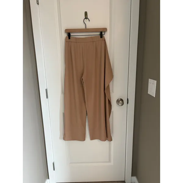 Halara Tan Asymmetrical Ruffle Wide Leg Trousers Pants Small Petite NWT 8YZ5V - Image 5