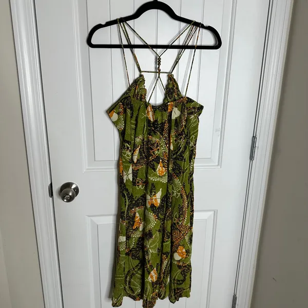 Anthropologie Kenzie Parrott green butterfly nature midi dress small vacation‎ - Image 11